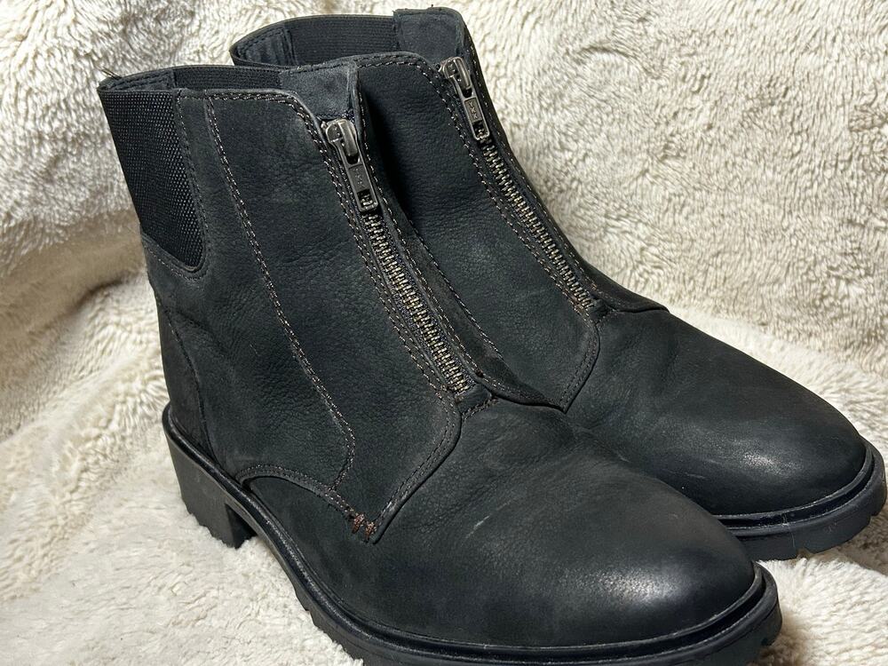 Cobb Hill Womens 9M Black Leather Front Zip Ankle Boots Lug Sole